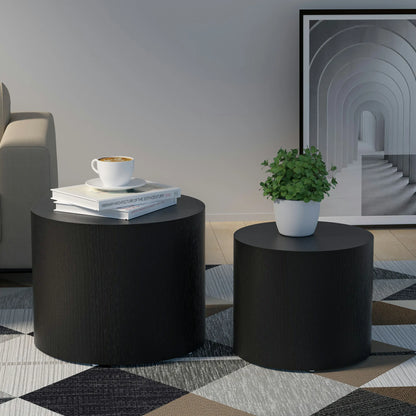 19"+15" Nesting Coffee Table Set of 2 with Wood Veneer - Space-Saving MDF Design