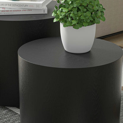 19"+15" Nesting Coffee Table Set of 2 with Wood Veneer - Space-Saving MDF Design