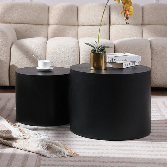 19"+15" Nesting Coffee Table Set of 2 with Wood Veneer - Space-Saving MDF Design