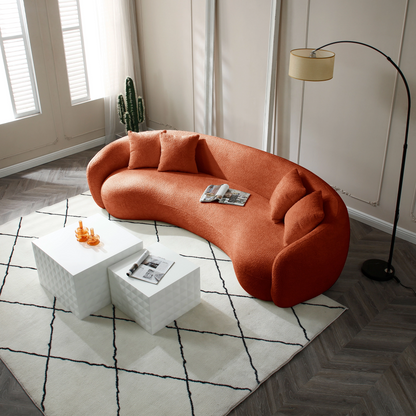 102'' 5-Seater Modern Boucle Sectional Sofa – Curved Half Moon Design in White Teddy Fleece Velvet