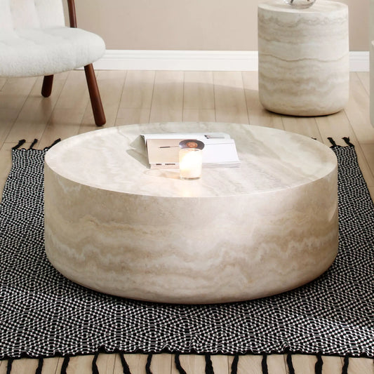 Round Faux Mars Pattern Coffee Table with Travertine Texture