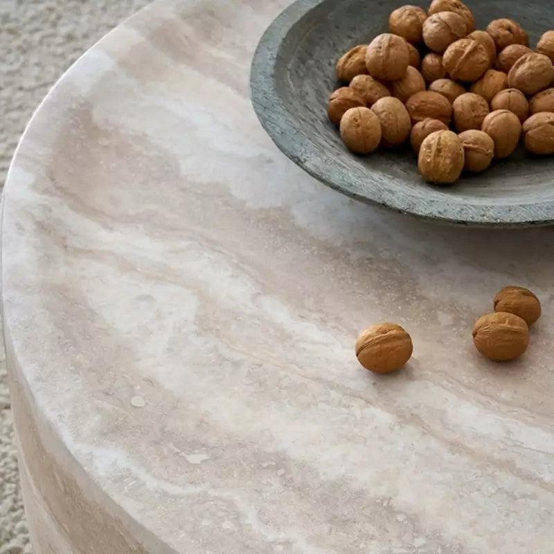 Round Faux Mars Pattern Coffee Table with Travertine Texture