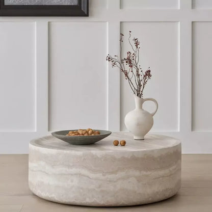 Round Faux Mars Pattern Coffee Table with Travertine Texture