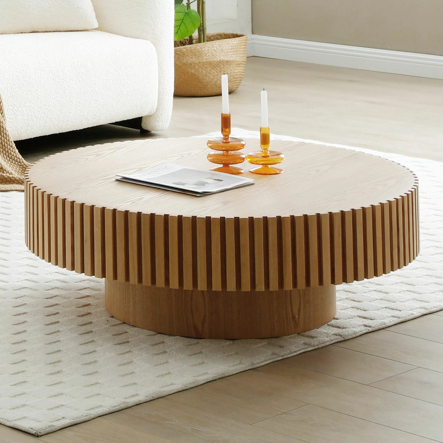 Modern Handcraft Drum Coffee Table Circle Coffee Table