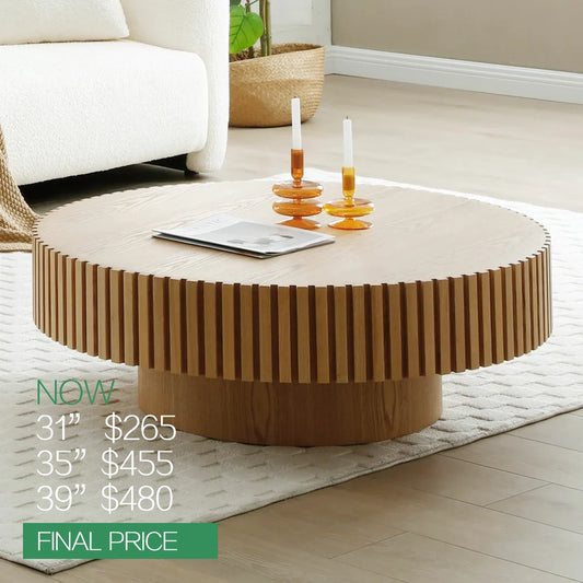 Modern Handcraft Drum Gear Coffee Table with Solid wood trim