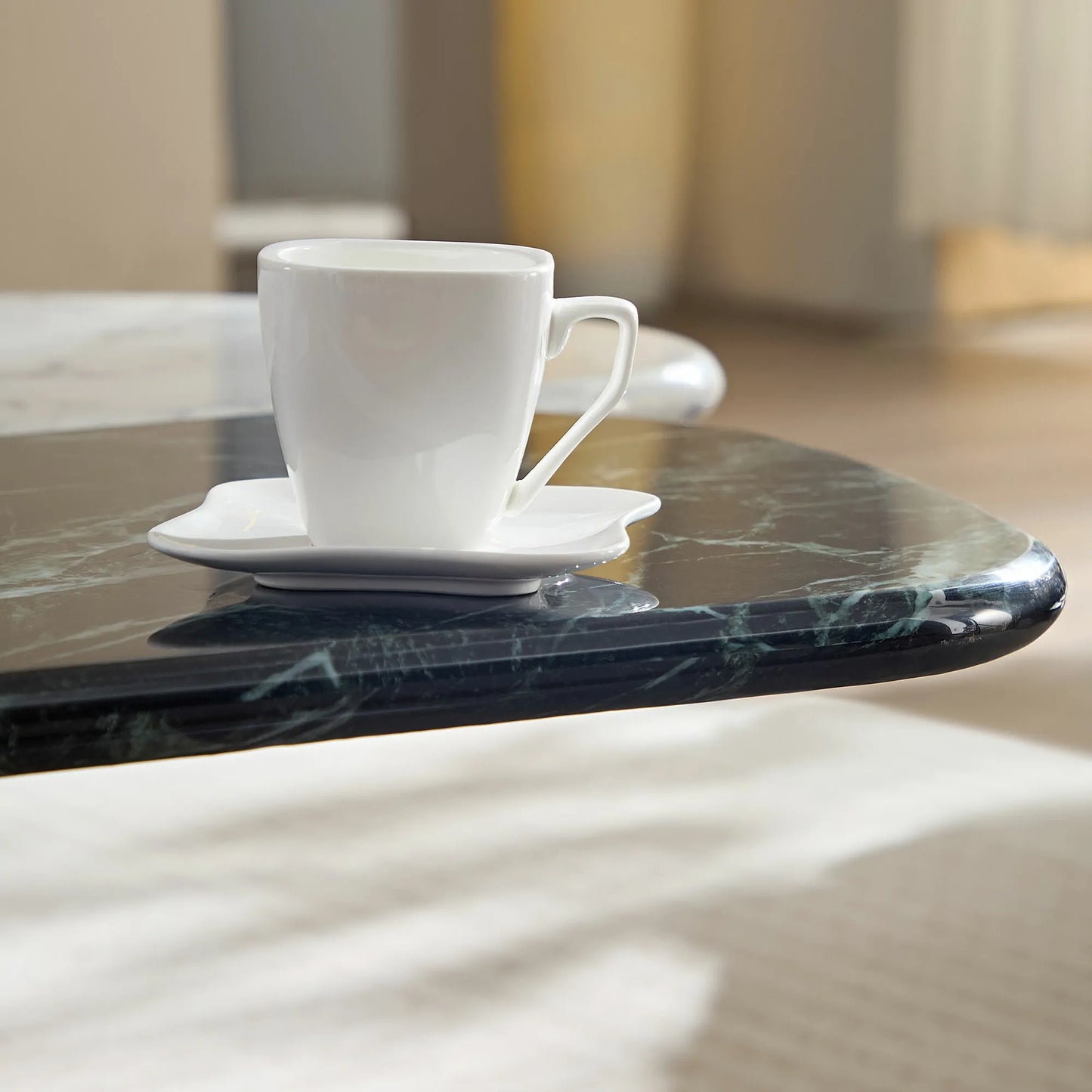 Modern Coffee Table with Gold Frame & Faux Marble Top