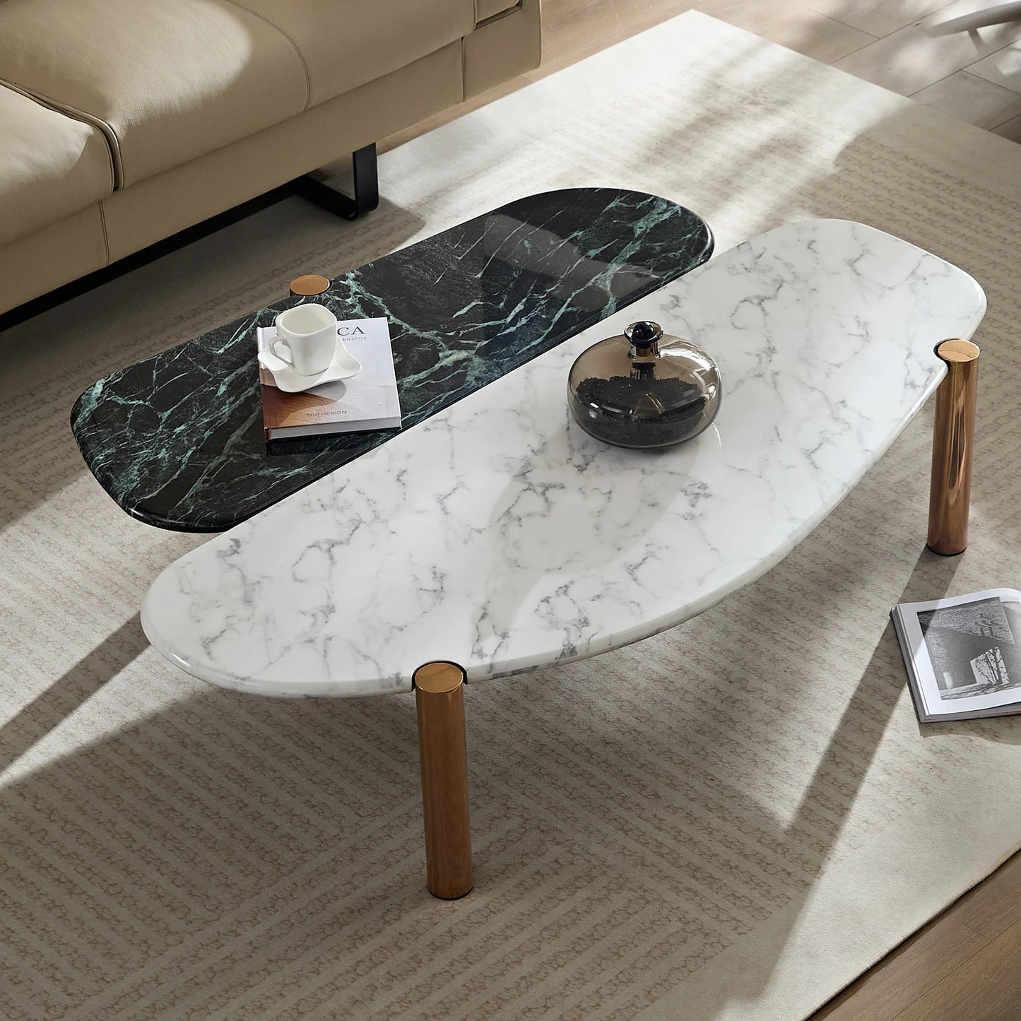 Modern Coffee Table with Gold Frame & Faux Marble Top