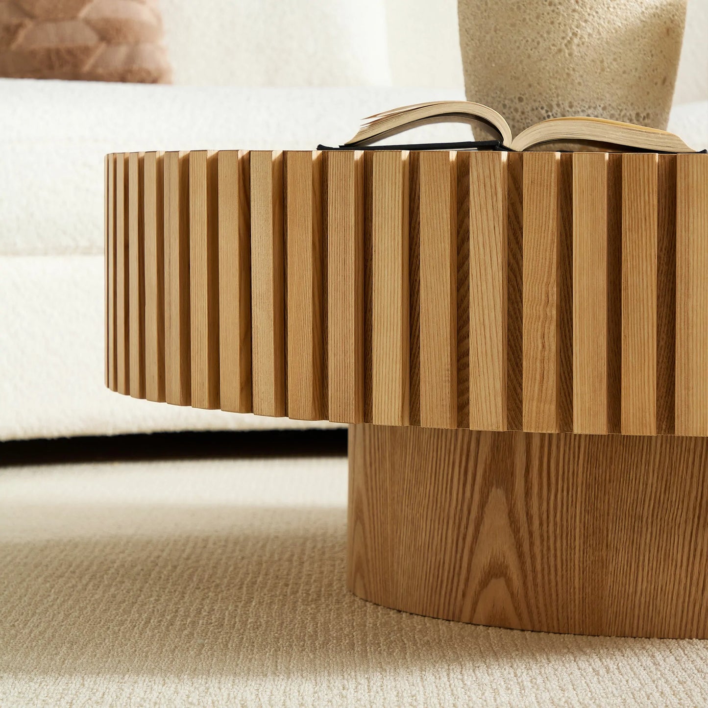 35.43'' Nesting Round Sintered Stone Tabletop Modern Drum Coffee Table