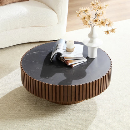 35.43'' Nesting Round Sintered Stone Tabletop Modern Drum Coffee Table