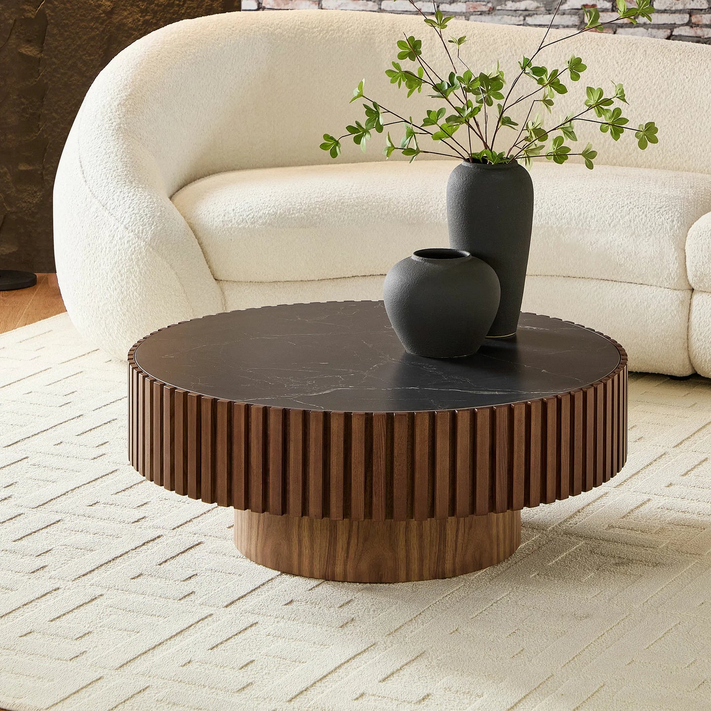 35.43'' Nesting Round Sintered Stone Tabletop Modern Drum Coffee Table