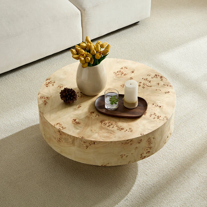 31.49''Mid Century Modern Round Wood Coffee Table with Burl Wood Veneer