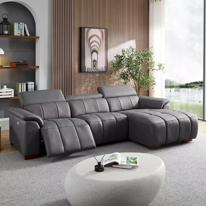 Electric Right-Facing L-Shaped Leather Recliner with USB Port