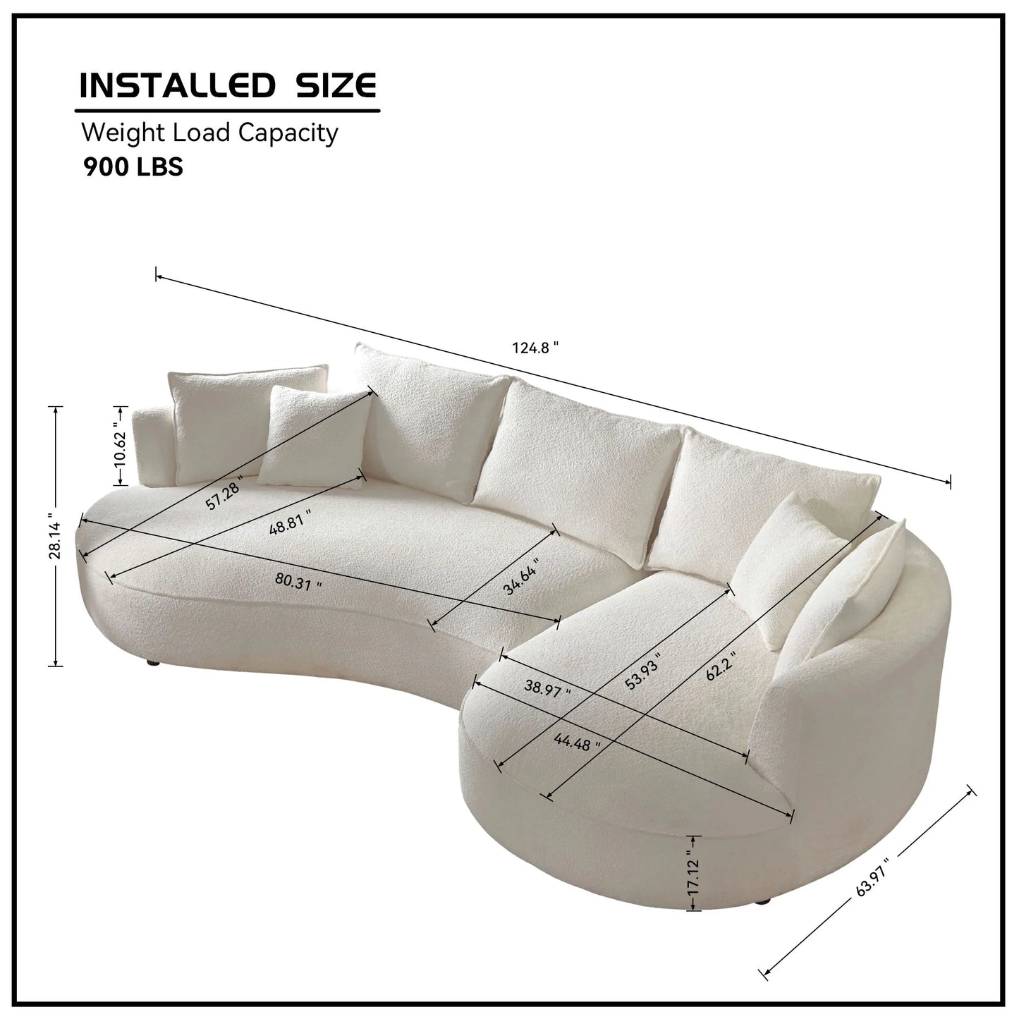 124.80"Beige Curved Sofa with Ingenious Shape – Modern, Stylish Design