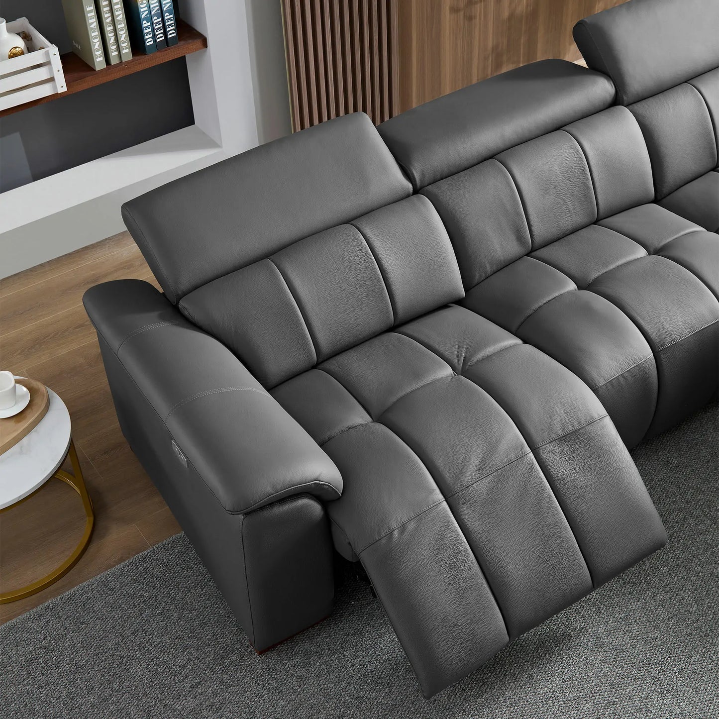 Electric Right-Facing L-Shaped Leather Recliner with USB Port