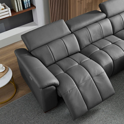 Electric Right-Facing L-Shaped Leather Recliner with USB Port