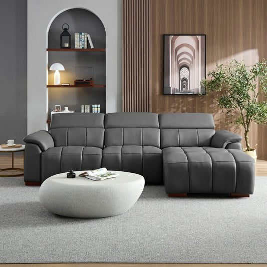 Electric Right-Facing L-Shaped Leather Recliner with USB Port