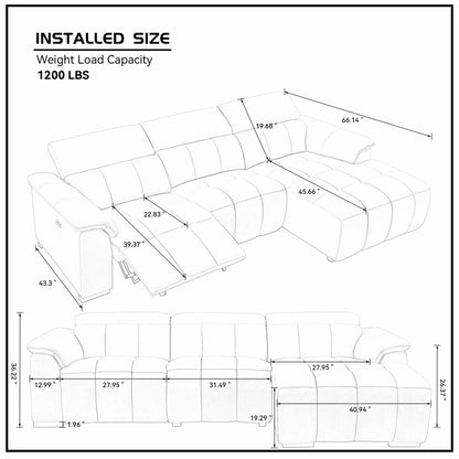 Electric Right-Facing L-Shaped Leather Recliner with USB Port