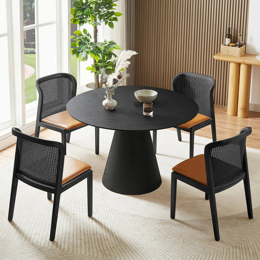 47.24'' Round Modern Style MDF Wood Dining Table in Walnut Suitable