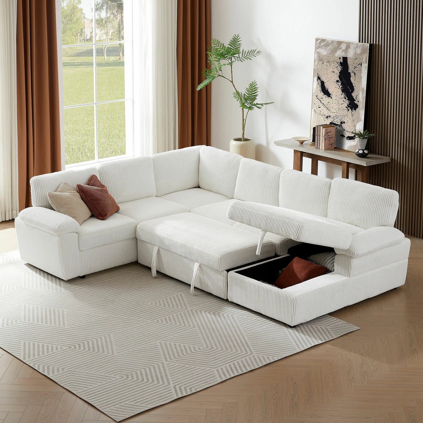 118.09"Corduroy Oversized Modular Storage Sectional Sofa Couch