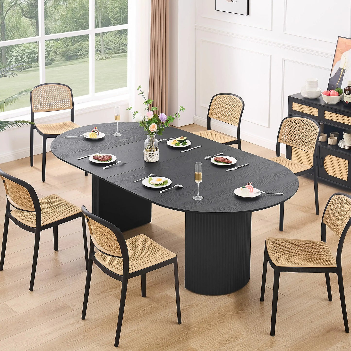 86.6" Expandable Solid Top Dining Table
