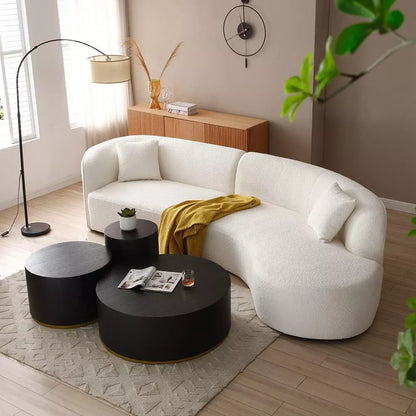 Luxury Modern Upholstery Curved Sofa with Chaise 2-Piece Left/Right-Hand Facing Sectional, Boucle Couch in White