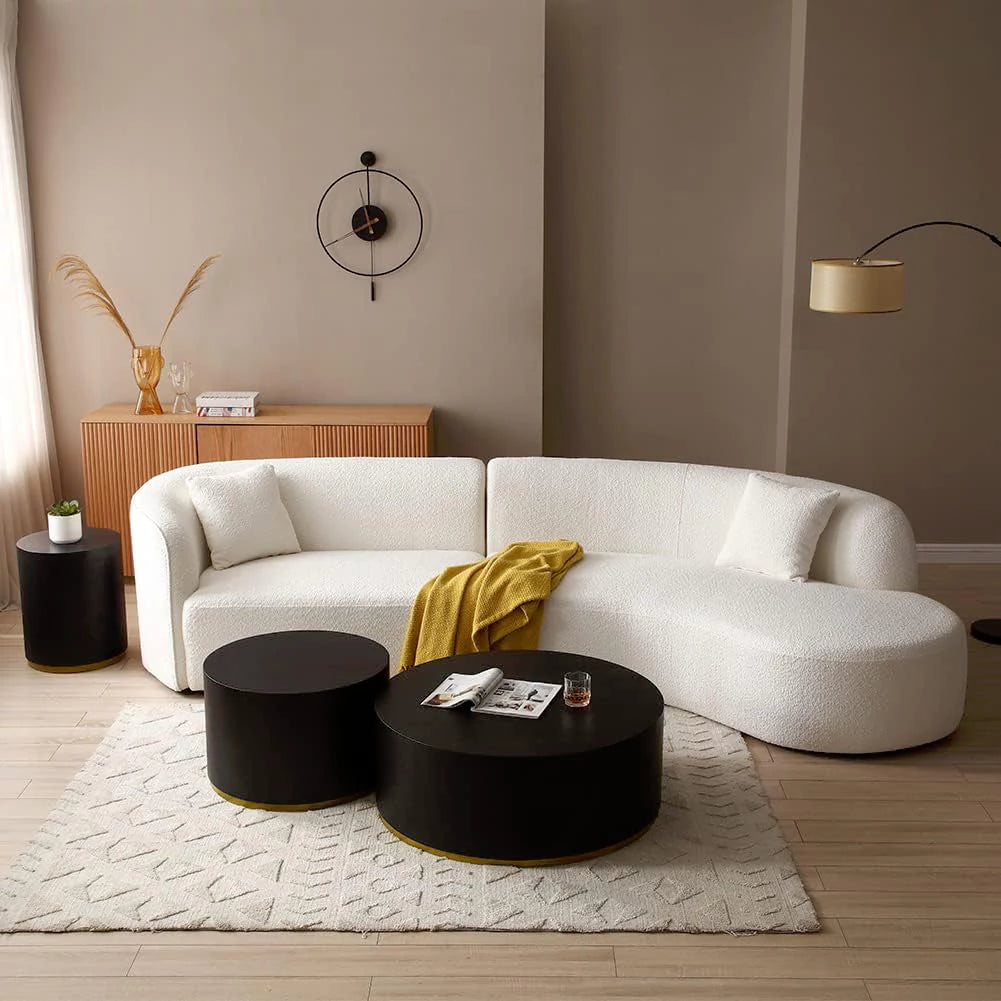 Luxury Modern Upholstery Curved Sofa with Chaise 2-Piece Left/Right-Hand Facing Sectional, Boucle Couch in White