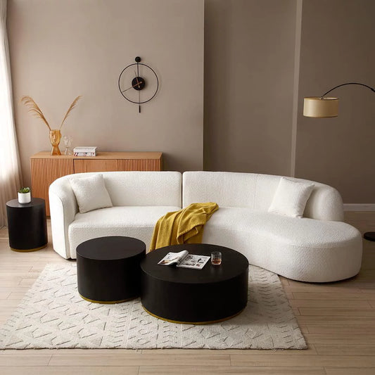 Luxury Modern Upholstery Curved Sofa with Chaise 2-Piece Left/Right-Hand Facing Sectional, Boucle Couch in White