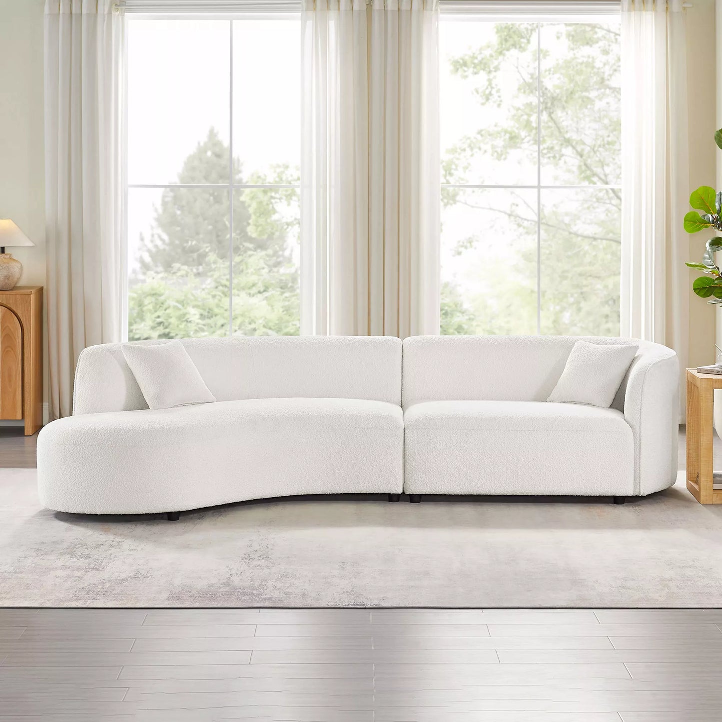 Luxury Modern Upholstery Curved Sofa with Chaise 2-Piece Left/Right-Hand Facing Sectional, Boucle Couch in White