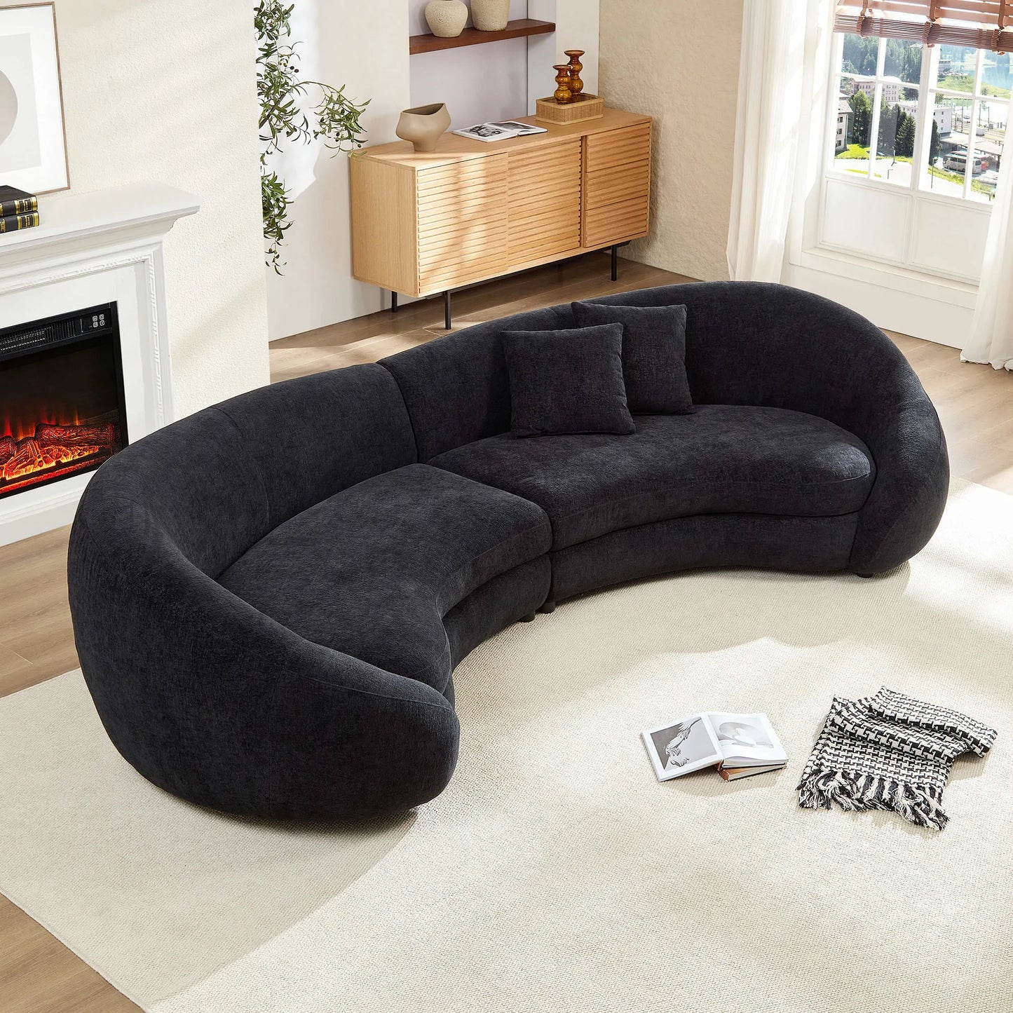 125.98" Modern Curved Sofa with Elegant Love Heart Design