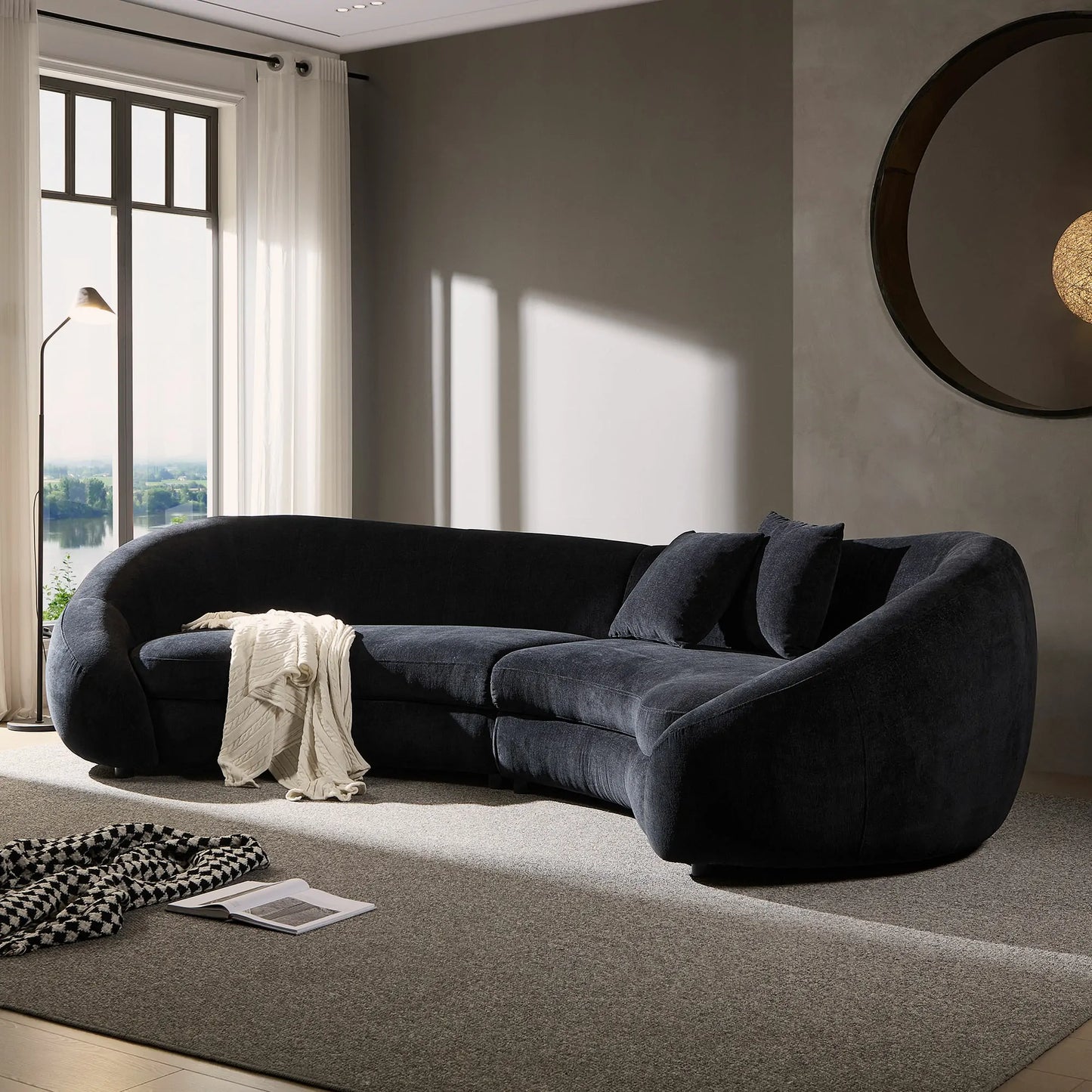 125.98" Modern Curved Sofa with Elegant Love Heart Design