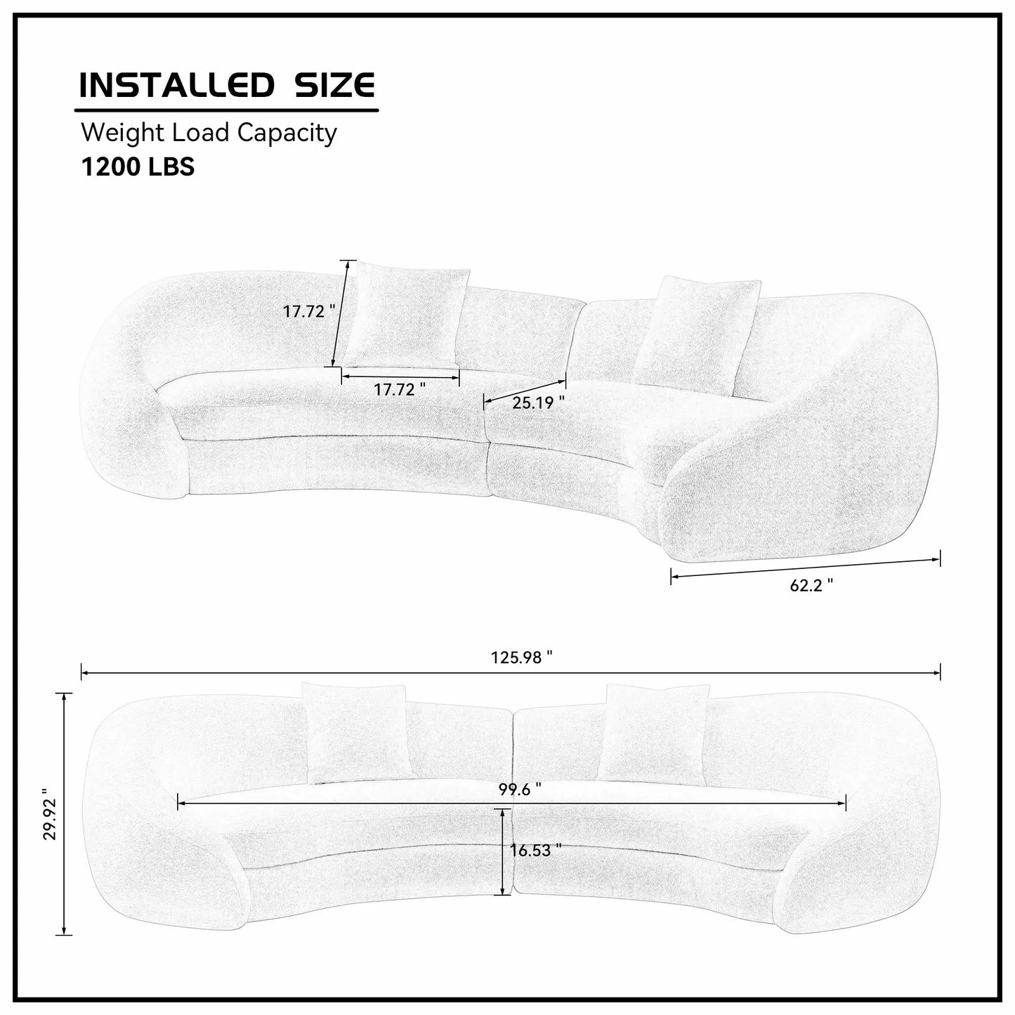 125.98" Modern Curved Sofa with Elegant Love Heart Design