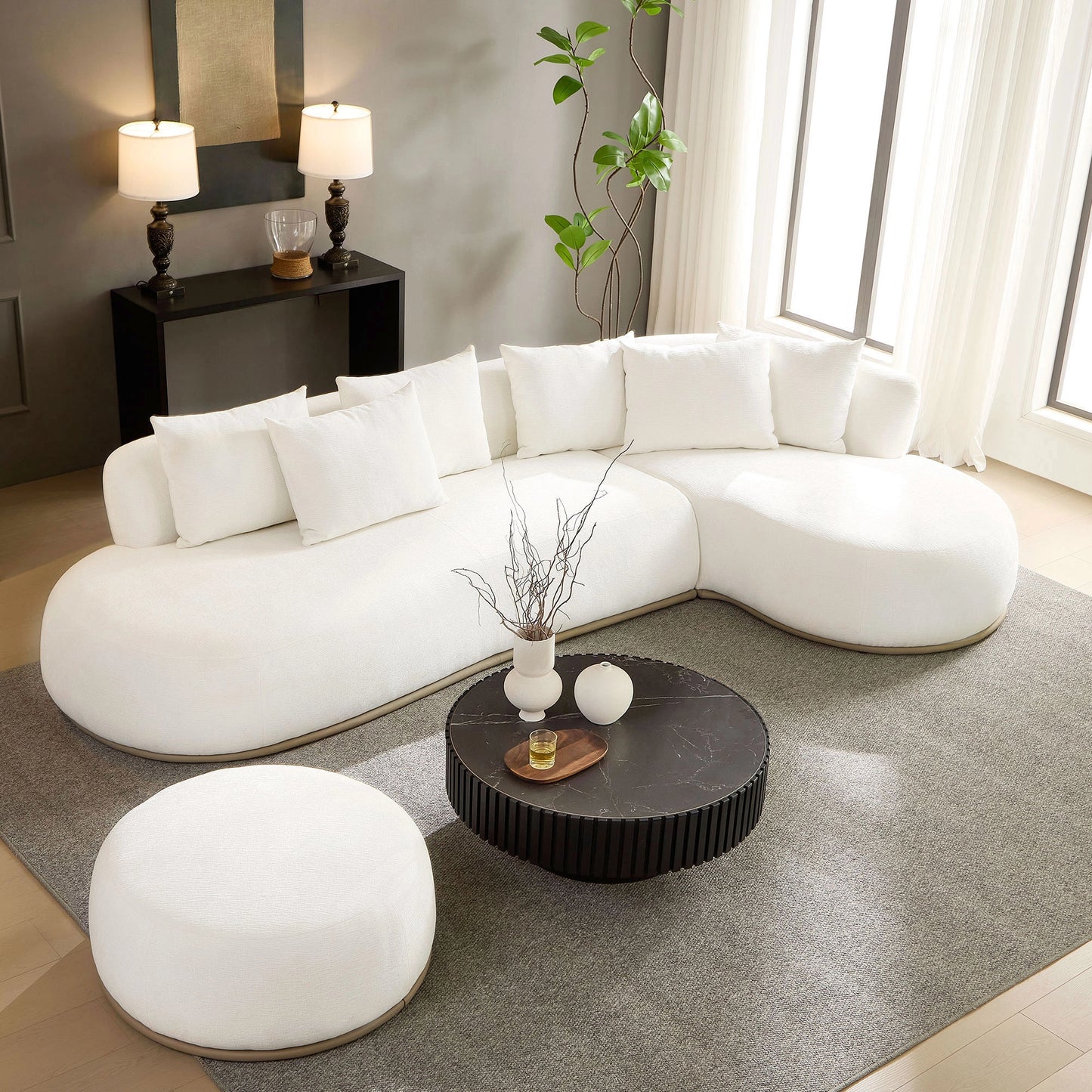 134.63" L-Shape Sectional Sofa with Left & Right Facing Chaise & Ottoman