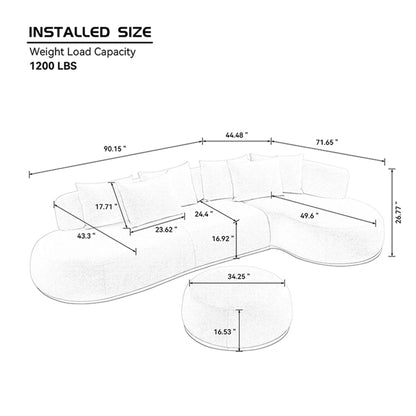 134.63" L-Shape Sectional Sofa with Left & Right Facing Chaise & Ottoman