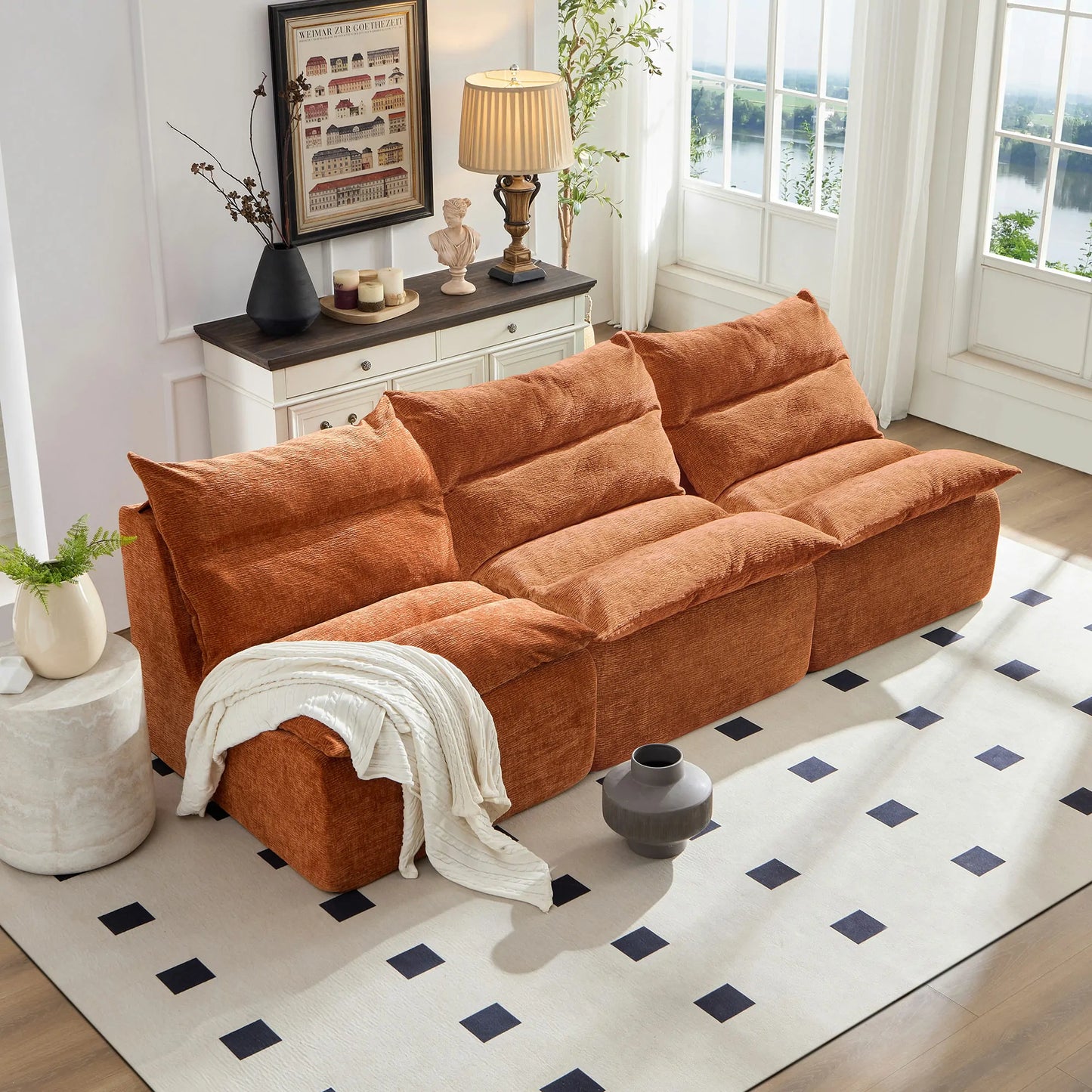 3-Seat Sofa with Backrest for Living Room & Bedroom