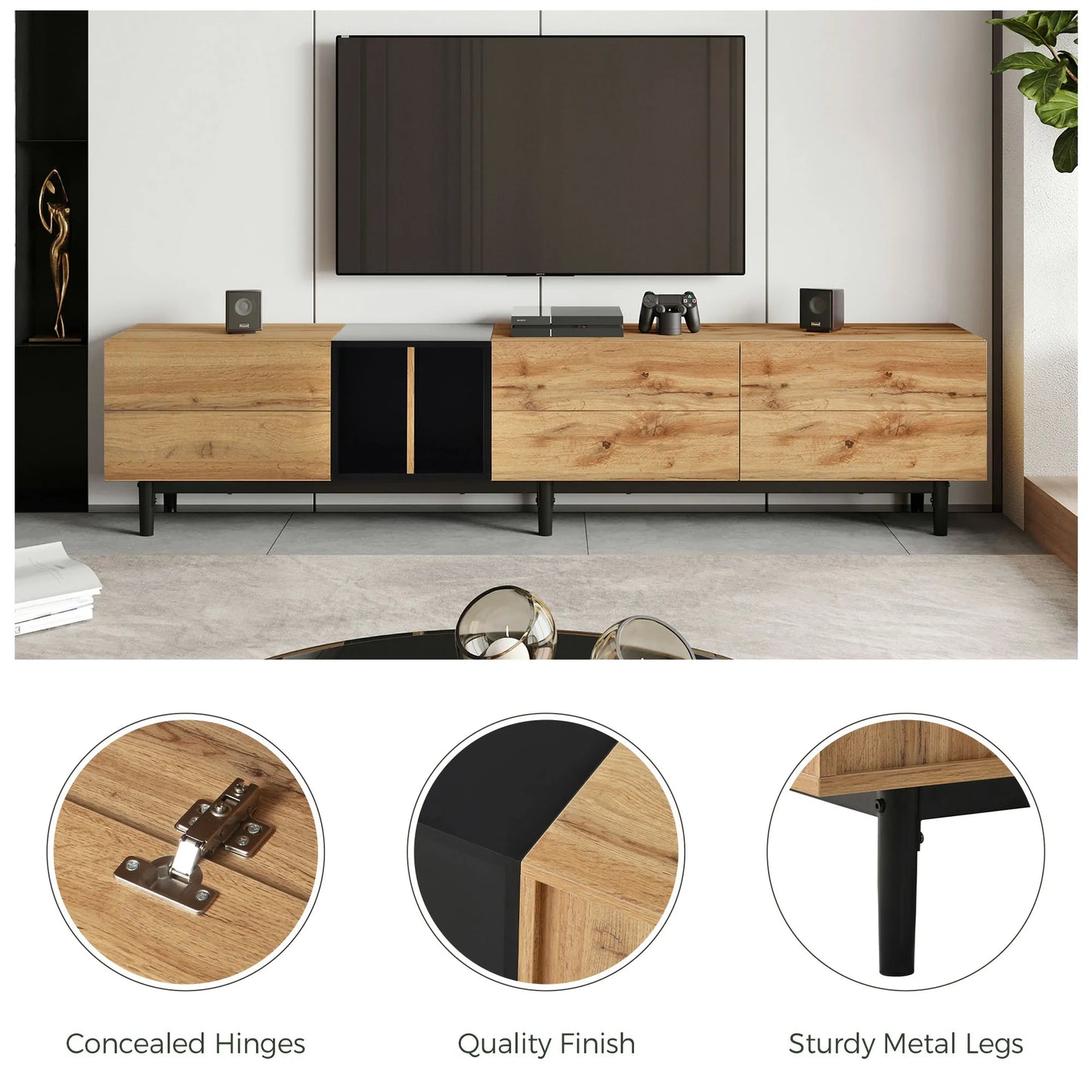 76.80" Modern TV Stand for 80'' TV with 3 Doors, Media Console Table