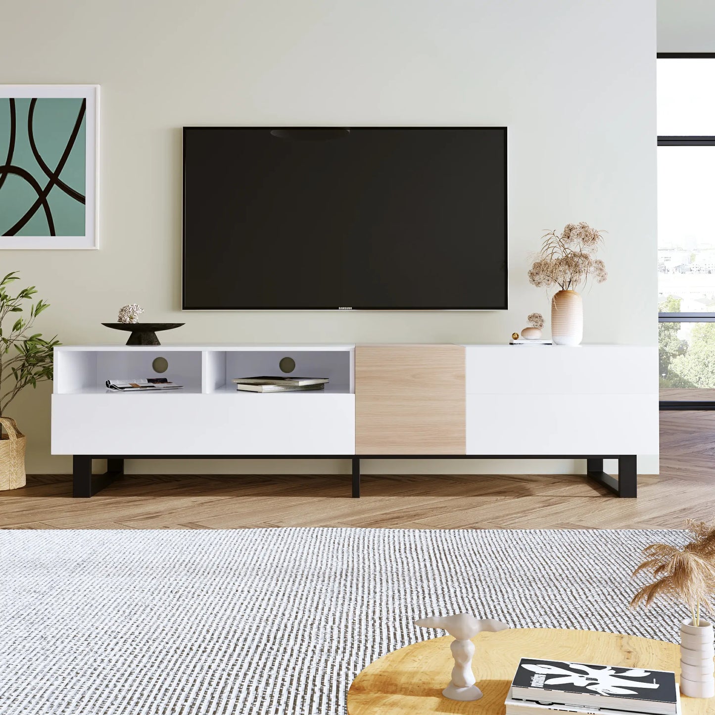 70.90" Modern TV Stand for 80'' TV with Double Storage Space, Media Console Table
