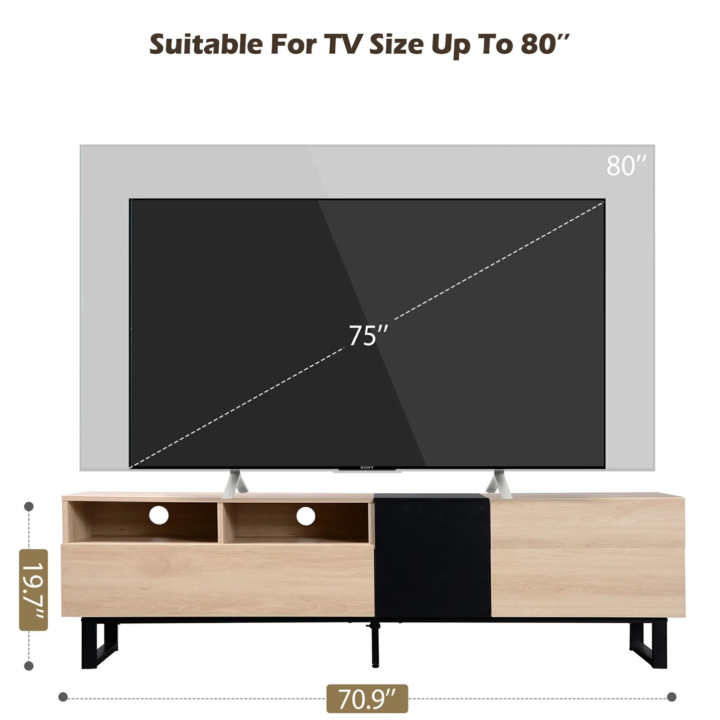 70.90" Modern TV Stand for 80'' TV with Double Storage Space, Media Console Table