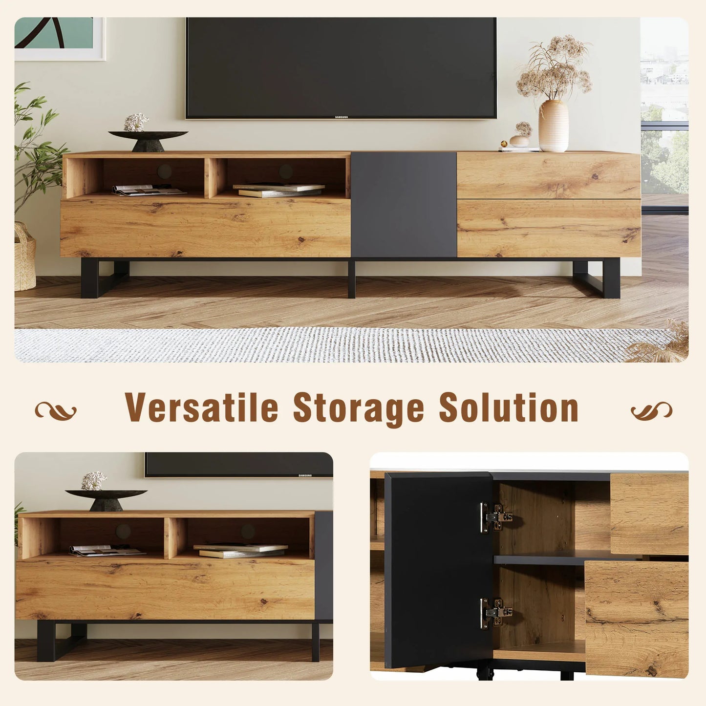 70.90" Modern TV Stand for 80'' TV with Double Storage Space, Media Console Table