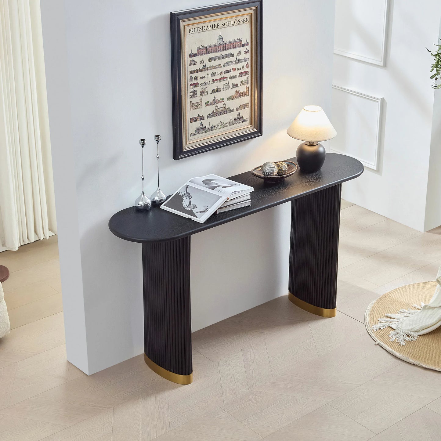 59.1" Narrow Entryway Table with Stainless Steel Legs - Black