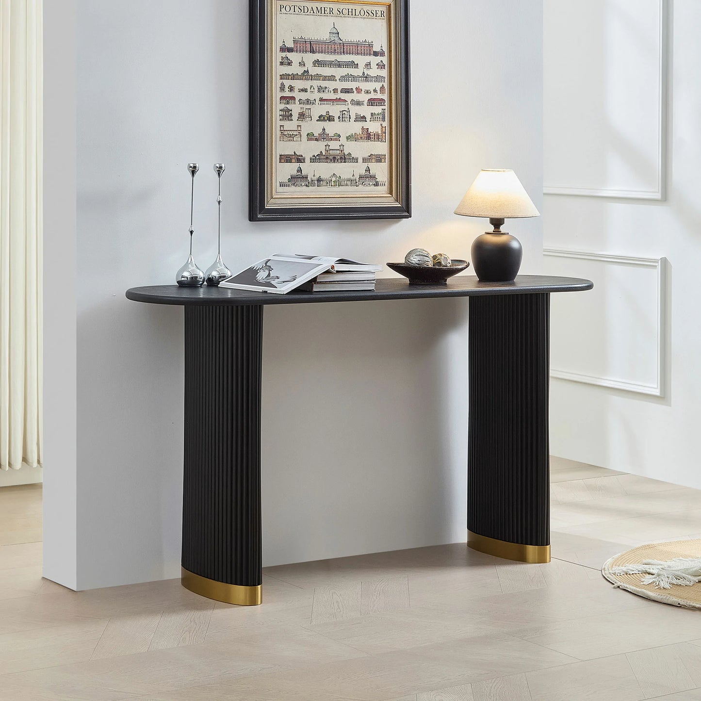 59.1" Narrow Entryway Table with Stainless Steel Legs - Black