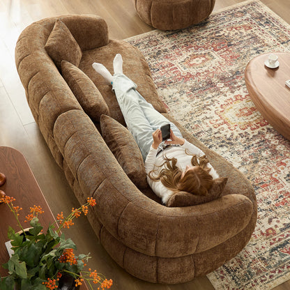 102" Cloud Curved Sectional Sofa – Textured Fabric, 4-Seat Beige/Brown