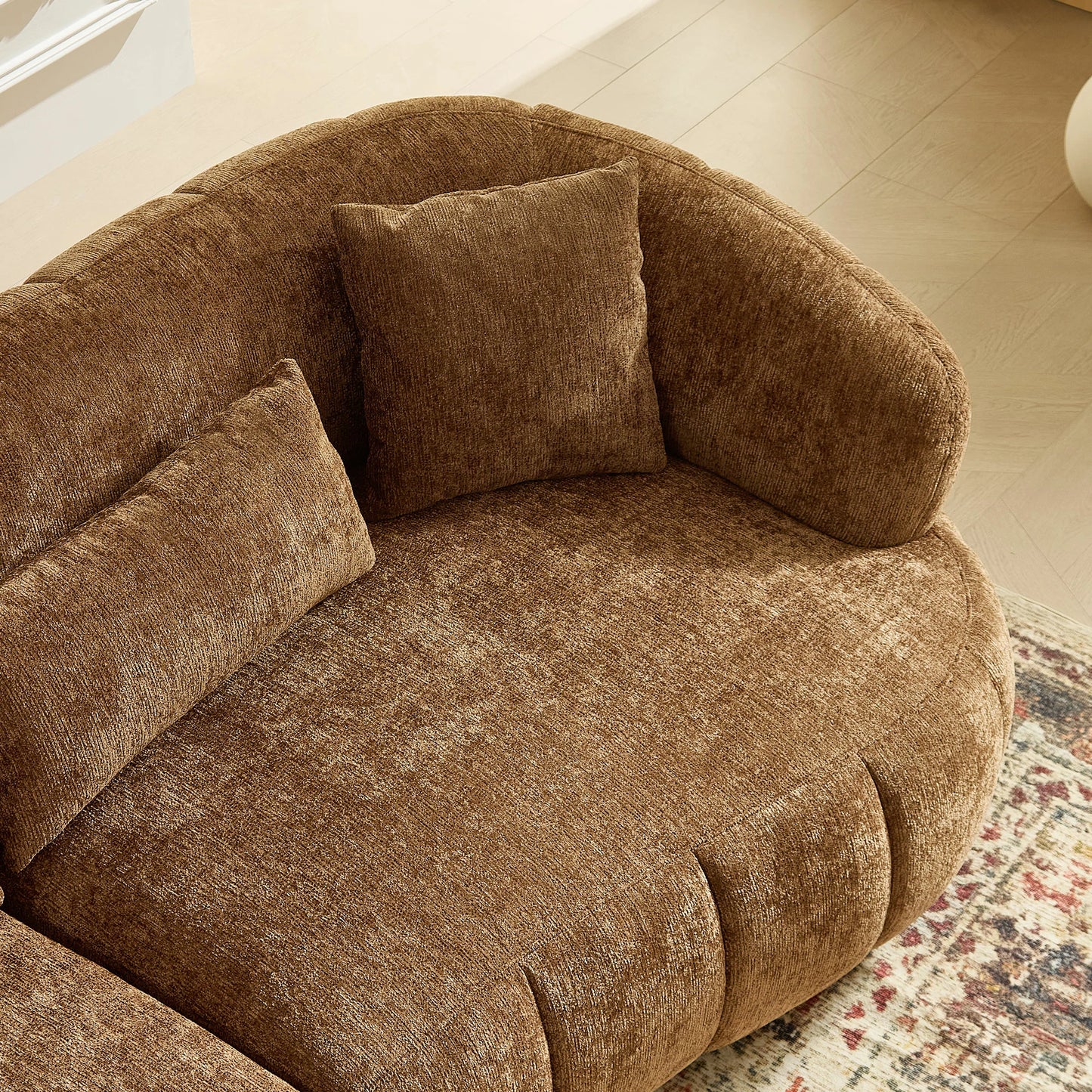 102" Cloud Curved Sectional Sofa – Textured Fabric, 4-Seat Beige/Brown