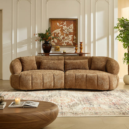 102" Cloud Curved Sectional Sofa – Textured Fabric, 4-Seat Beige/Brown