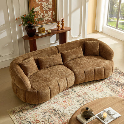 102" Cloud Curved Sectional Sofa – Textured Fabric, 4-Seat Beige/Brown