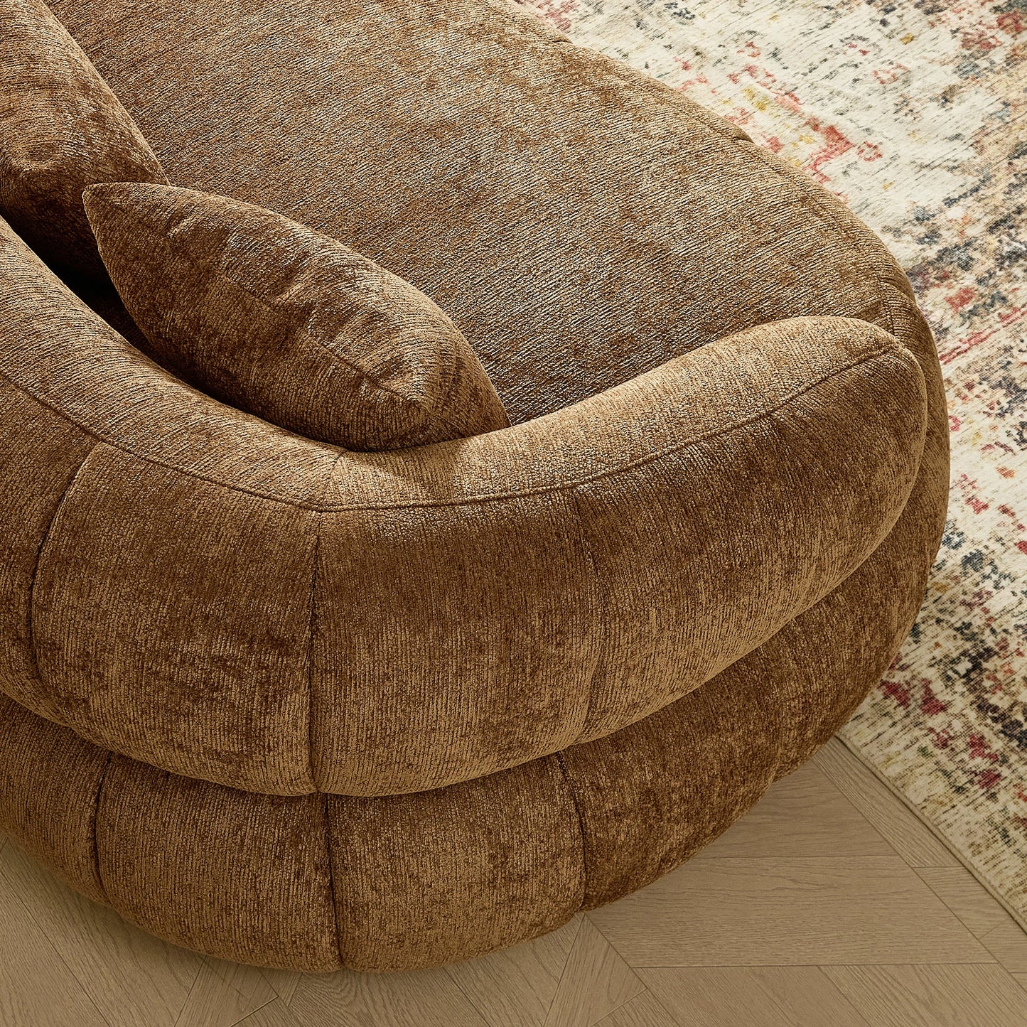 102" Cloud Curved Sectional Sofa – Textured Fabric, 4-Seat Beige/Brown