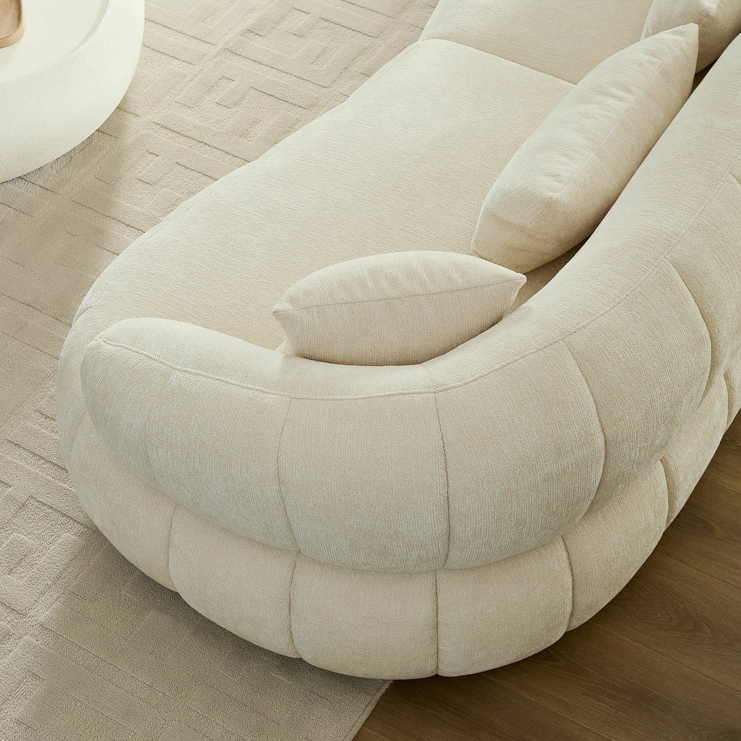 102" Cloud Curved Sectional Sofa – Textured Fabric, 4-Seat Beige/Brown