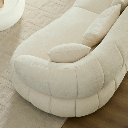 102" Cloud Curved Sectional Sofa – Textured Fabric, 4-Seat Beige/Brown