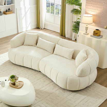 102" Cloud Curved Sectional Sofa – Textured Fabric, 4-Seat Beige/Brown