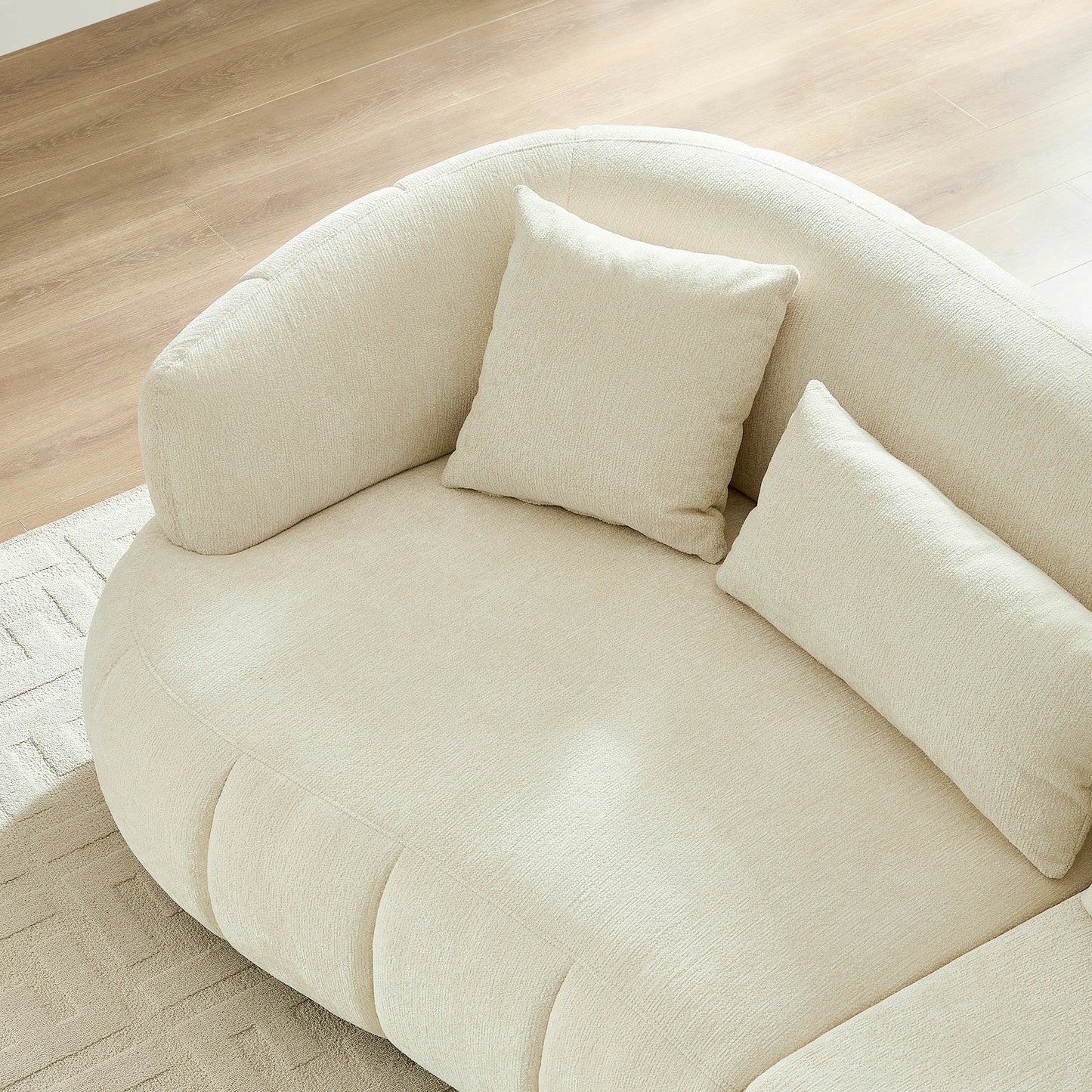 102" Cloud Curved Sectional Sofa – Textured Fabric, 4-Seat Beige/Brown