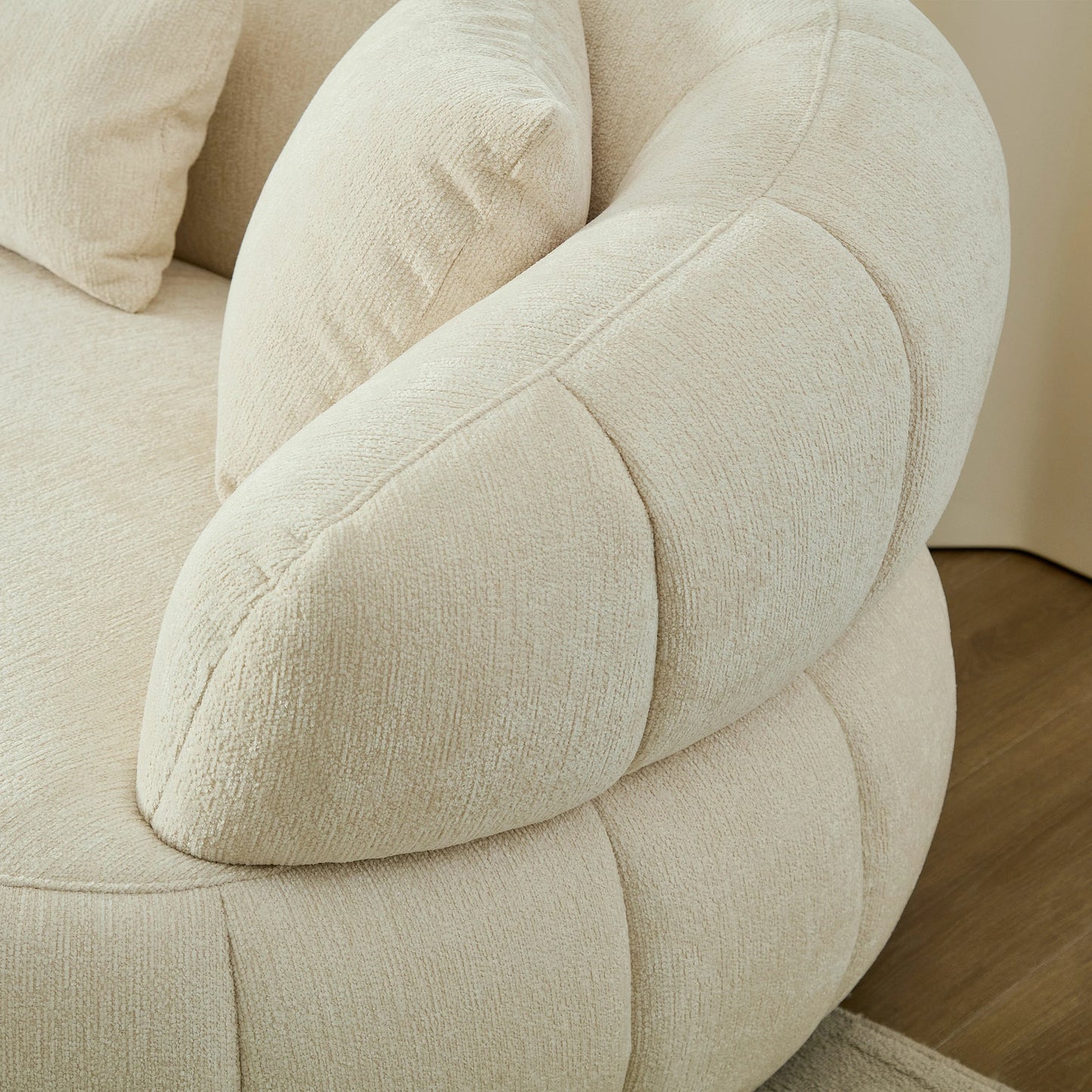 102" Cloud Curved Sectional Sofa – Textured Fabric, 4-Seat Beige/Brown